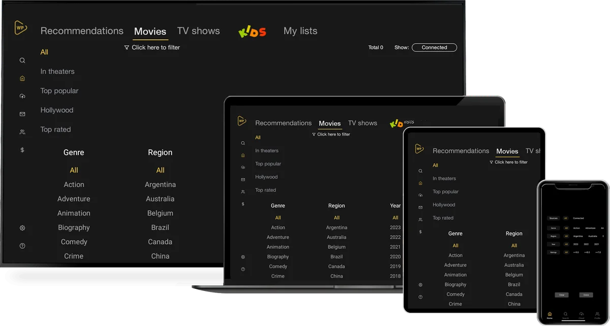 Interface Watchlist Pro em diferentes aparelhos, em imagem do desenvolvedor