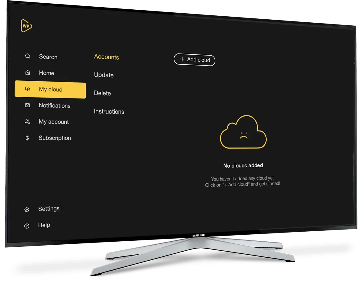 Tela My Cloud do Watchlist Pro na televisão, em imagem do desenvolvedor