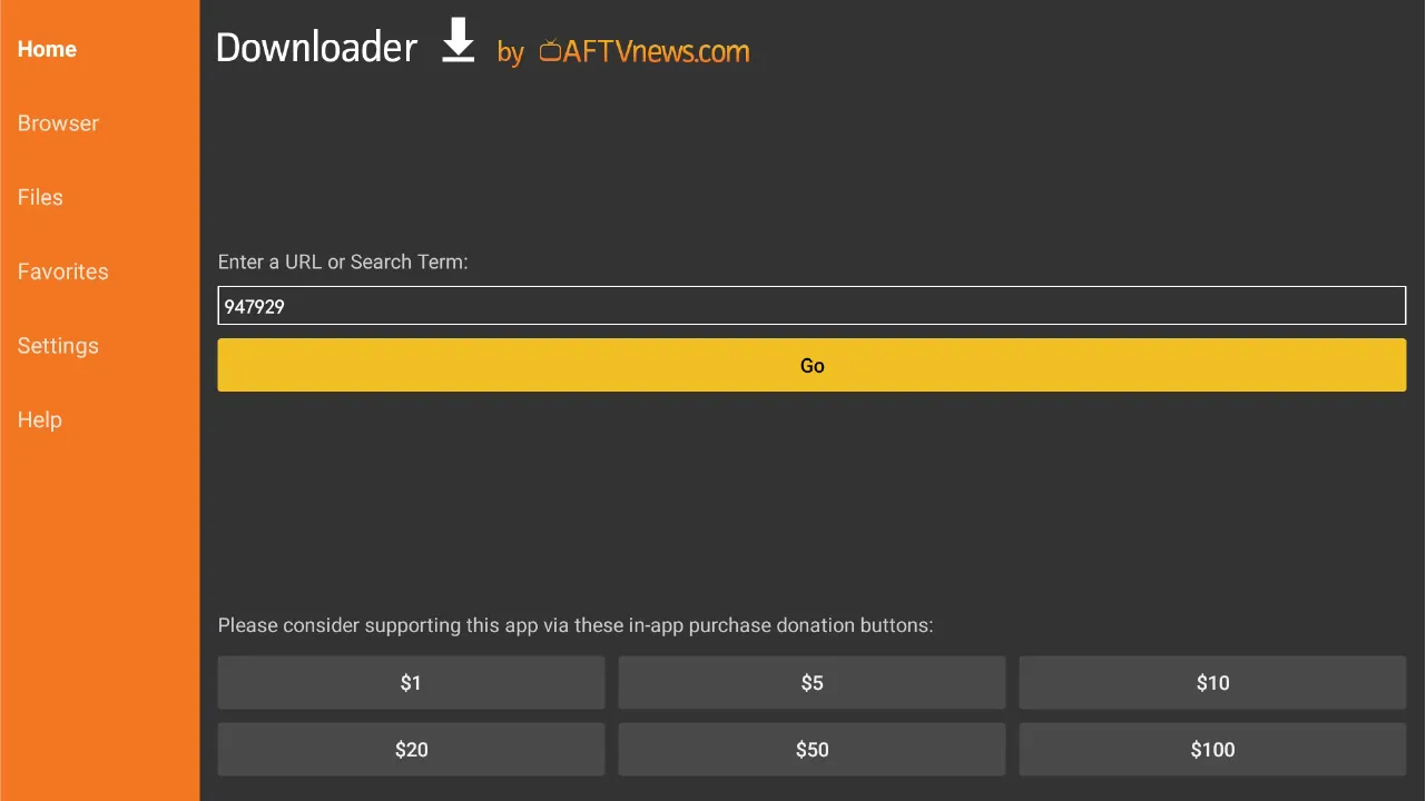 Campo de código do Downloader para instalar Watchlist Pro, em captura do desenvolvedor