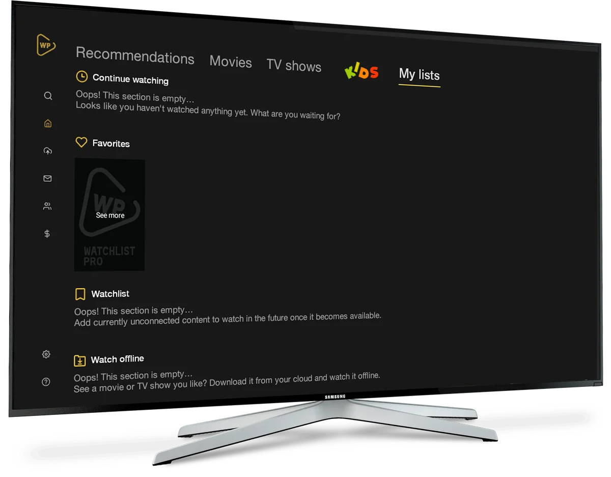 Listas pessoais na versão Watchlist Pro TV, em imagem do desenvolvedor